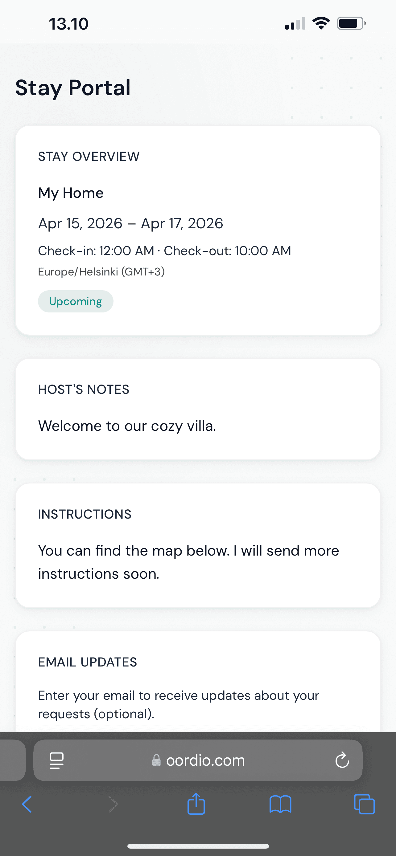 Stay Portal — stay overview, property context, and guest-facing actions